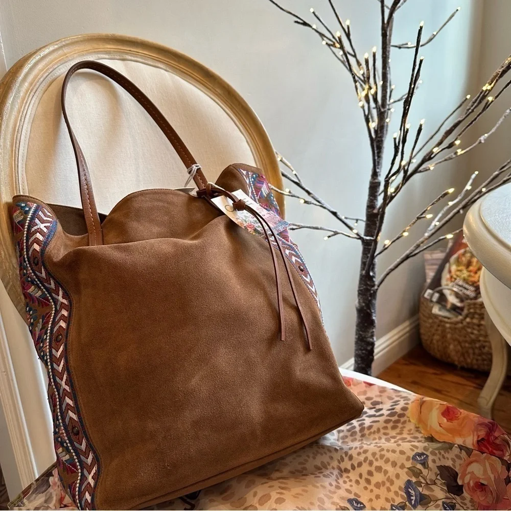 Johnny Was Tote Handbag Lola Embroidered Soft Leather